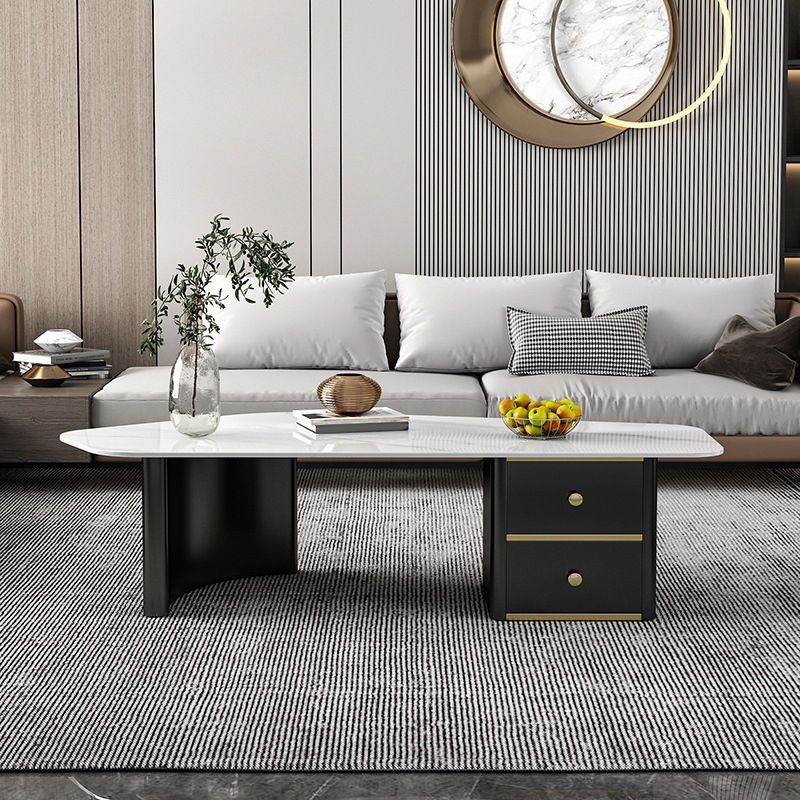 2 - Drawer Irregular Slate Coffee Table 15.7" H 1 Single Coffee Cocktail Table