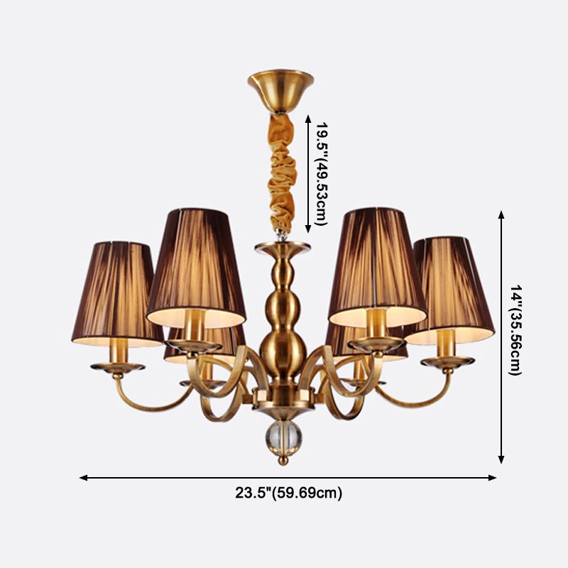 Lustre en laiton américain multi-lights suspendus suspendus avec une teinte en tissu