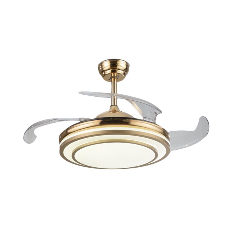 Gold Tiered Semi Flush Mount Lighting Simple 4 Blades LED Acrylic Hanging Fan Lamp, 19" Wide