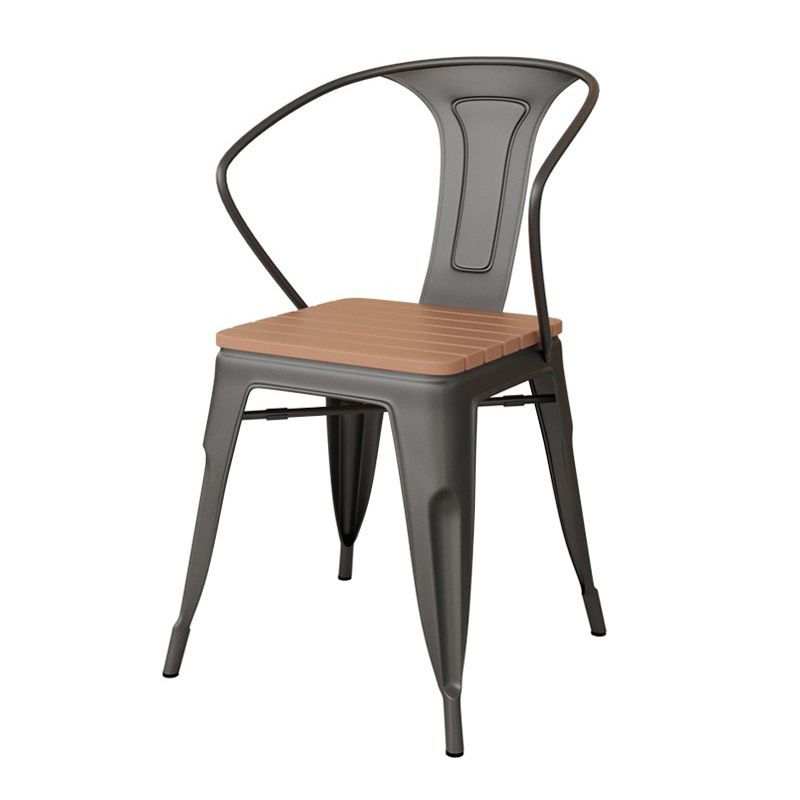 Industrial Arm Chair Iron Black Open Back With Arm Dining Armchair