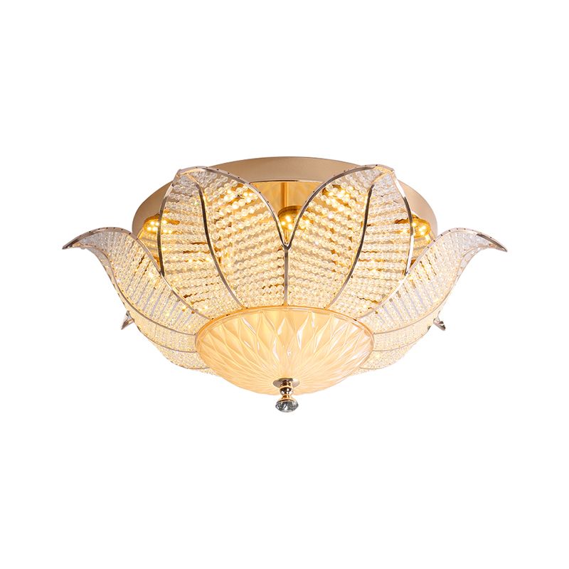 Minimalist Flower Ceiling Mount Crystal 14"/19.5"/23.5" Wide LED Bedroom Flush Mount Lighting in Gold for Bedroom, White/Yellow Light
