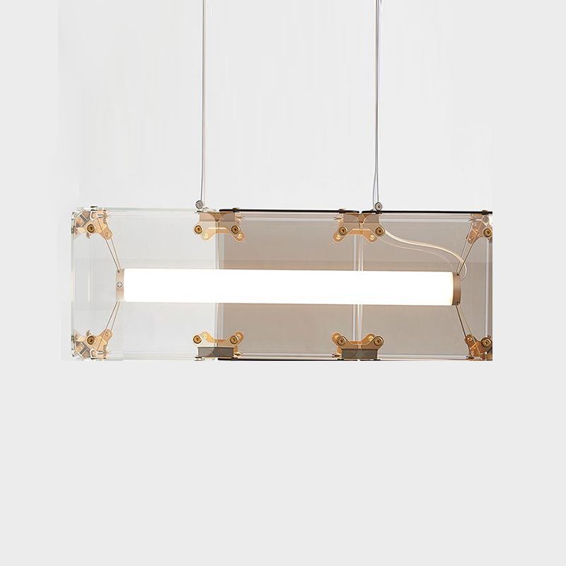 1-Light Island Lighting Ideas Modern Style Rectangular Shape Glass Hanging Light Fixtures