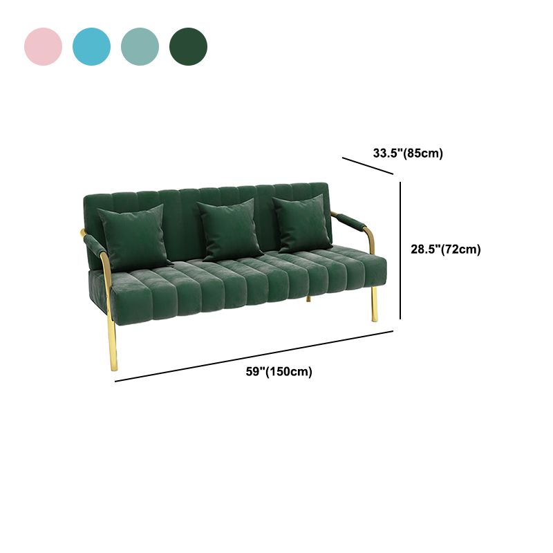 Velvet Sofa with 3 Pillows Square Arm for Living Room 3-seater