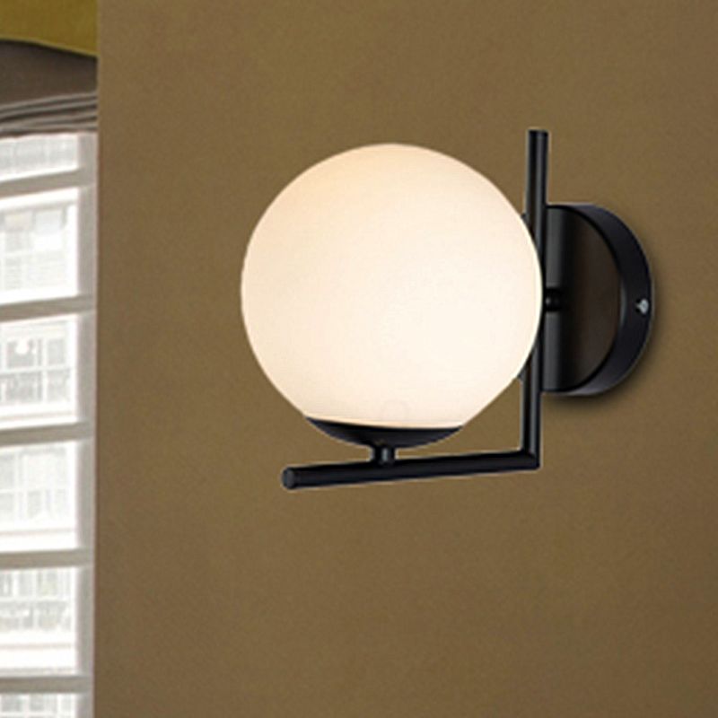 1 Bulb Globe Wall Mounted Light Fixture Modern Black Opal Glass Lighting with Frame Decoration