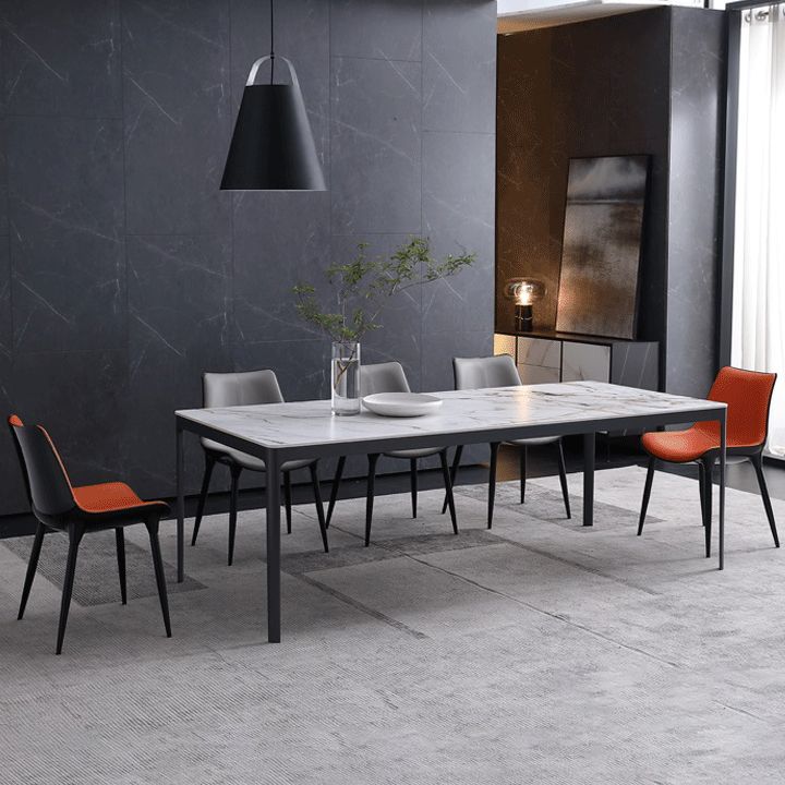 Metal Contemporary Rectangular Dining Table with 4 Legs Sintered Stone Table for Home