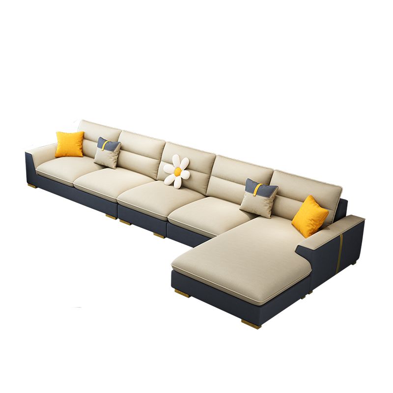 Contemporary Faux Leather Square Arm Sofa with Bolster Pillows for Living Room