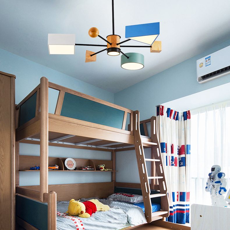 Luce a ciondolo a LED LED in legno con moderno lampadario di macaron in stile creativo con ombra acrilica