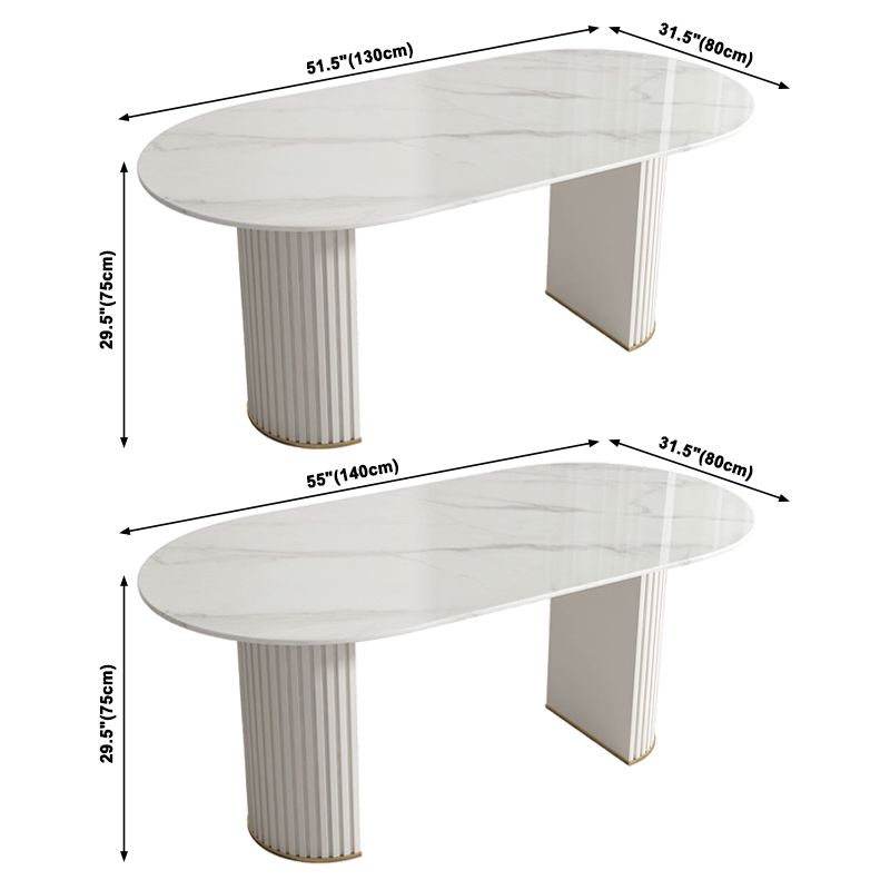 Moderne Küche gesinterte Stein Esstisch Oval Form weißer Esstisch mit doppelter Sockelbasis