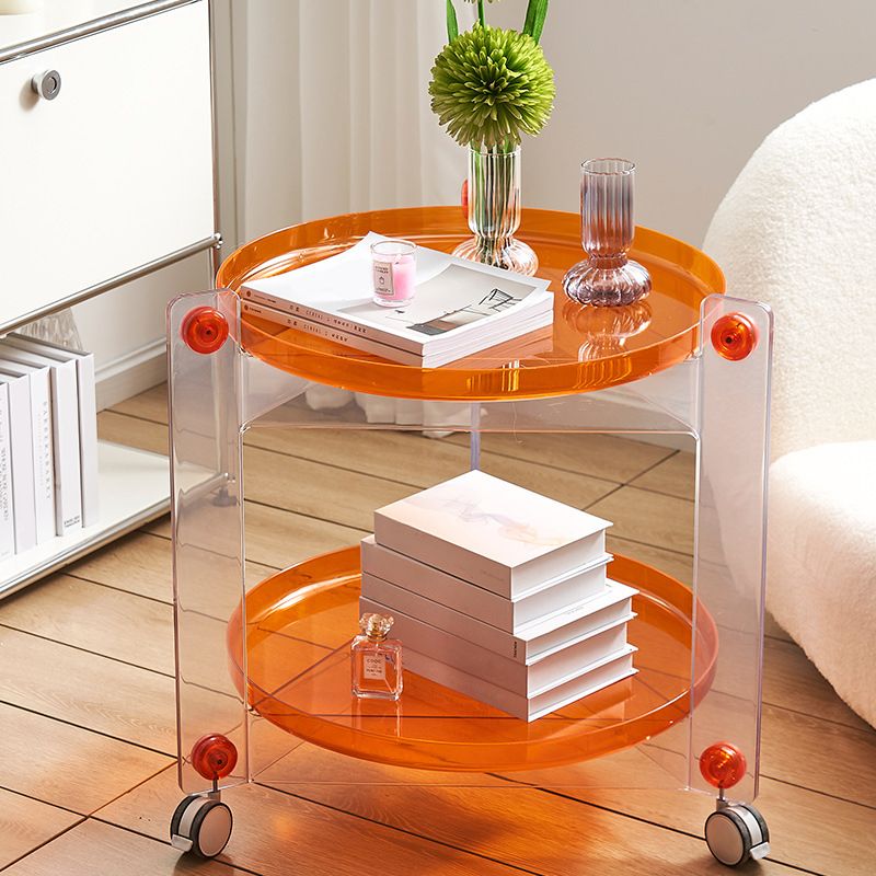 Modern Acrylic Round Side Table with Casters Tray Top 2 - Tier End Table Set