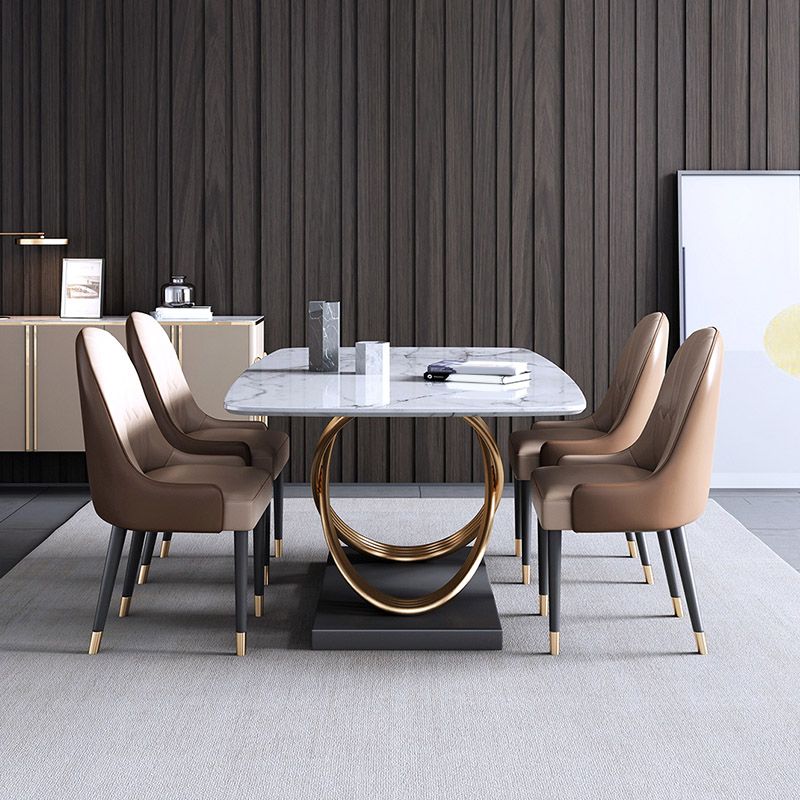 Glam Rectangle Dining Table Set 1/4/5/6/7 Pieces Dinette Set with White Stone Top