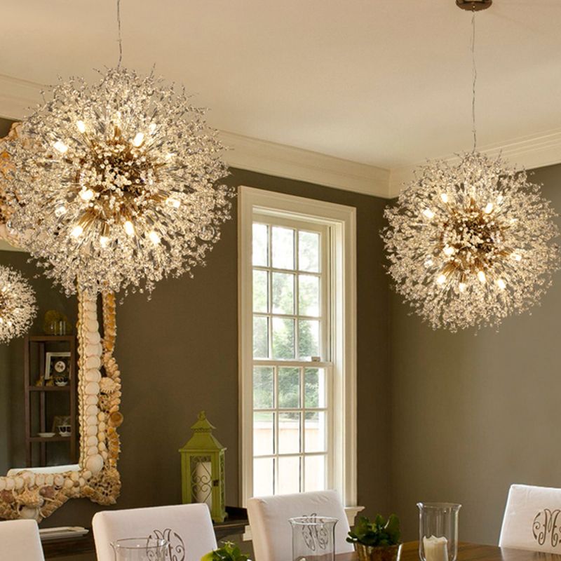 Modern Style Dandelion Crystal Pendant Light Home Decoration Lighting Fixture in Gold for Dining Room