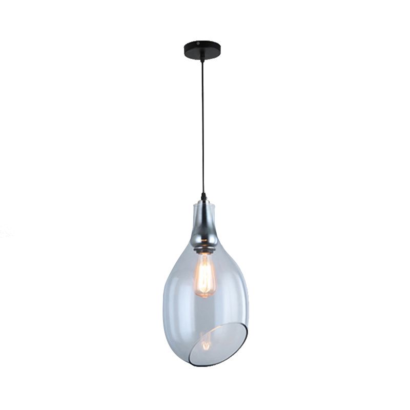 Bottle Pendant lampe moderniste bleu / ambre verre 1 lumière nickel suspendu luminaire pour chambre à coucher