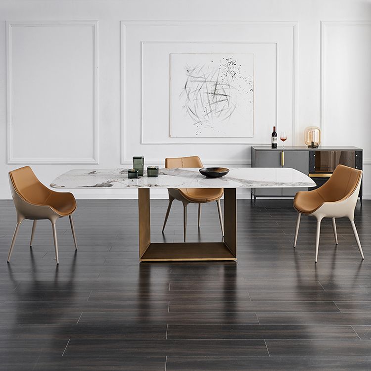 Rectangle Table Industrial Sintered Stone Top Dining Table with Single Pedestal Base