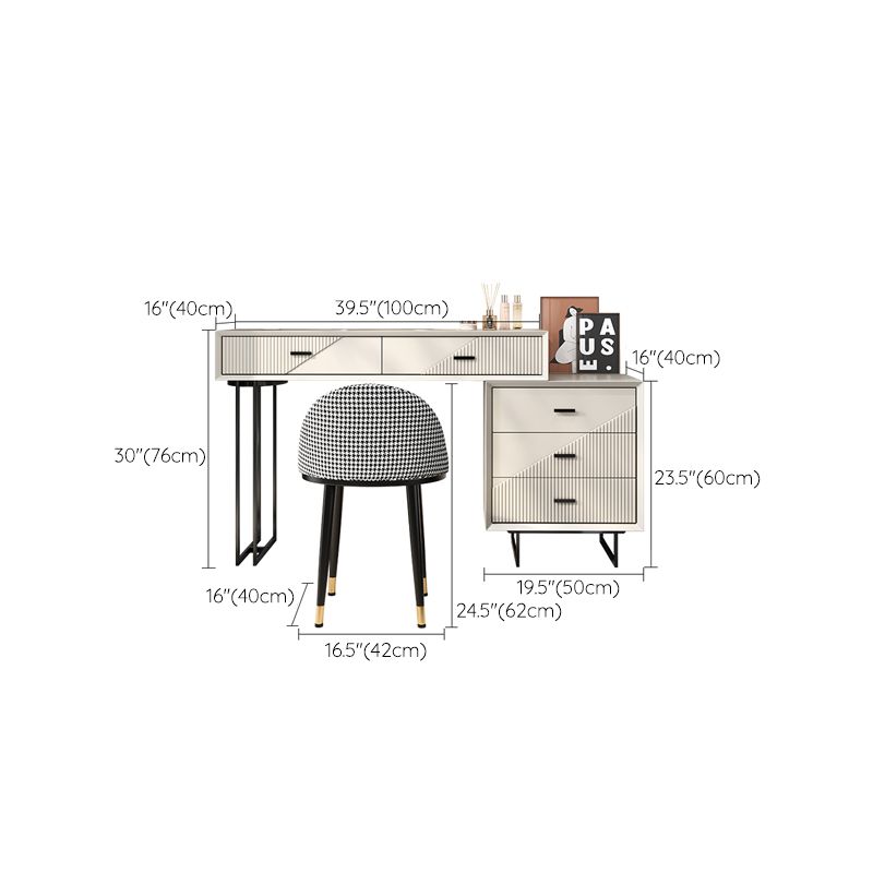 Scandinavian Stone White Vanity Desk 5-Drawers Vanity Dressing Table