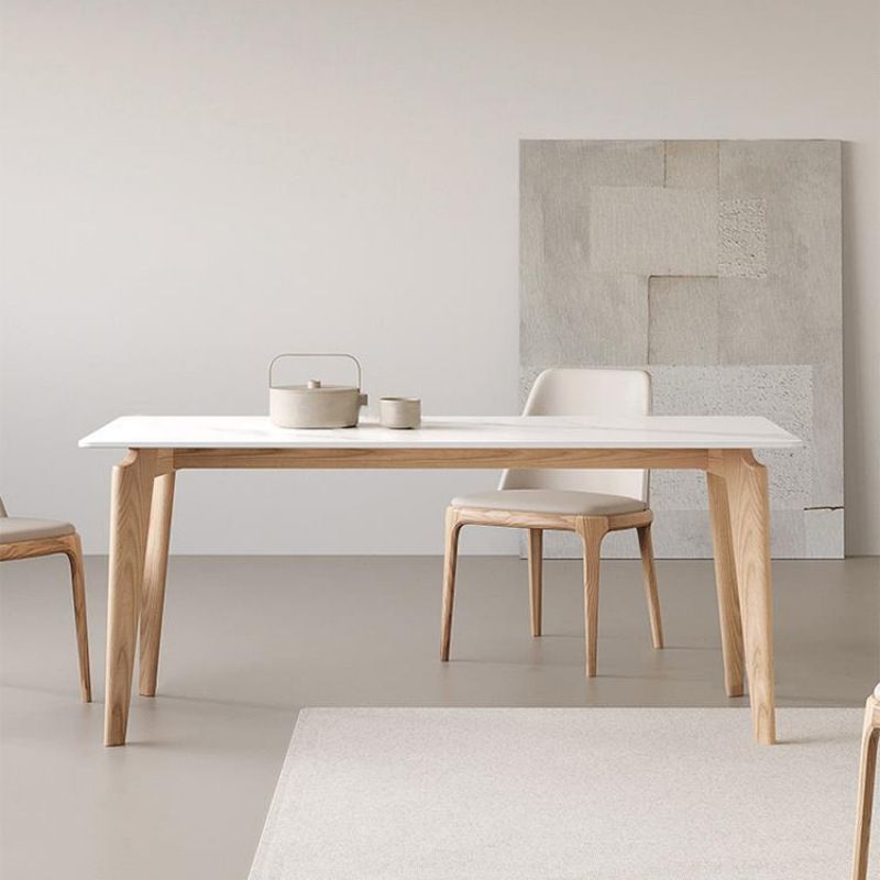Medieval Rectangle Dining Table Sintered Stone Table with Wooden Legs