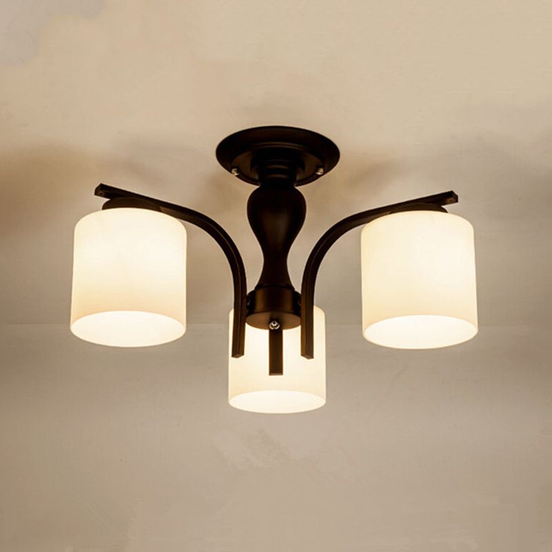 Glass Semi Flush Mount Lighting Simplistic Black Cylindrical Living Room Semi Flush Light