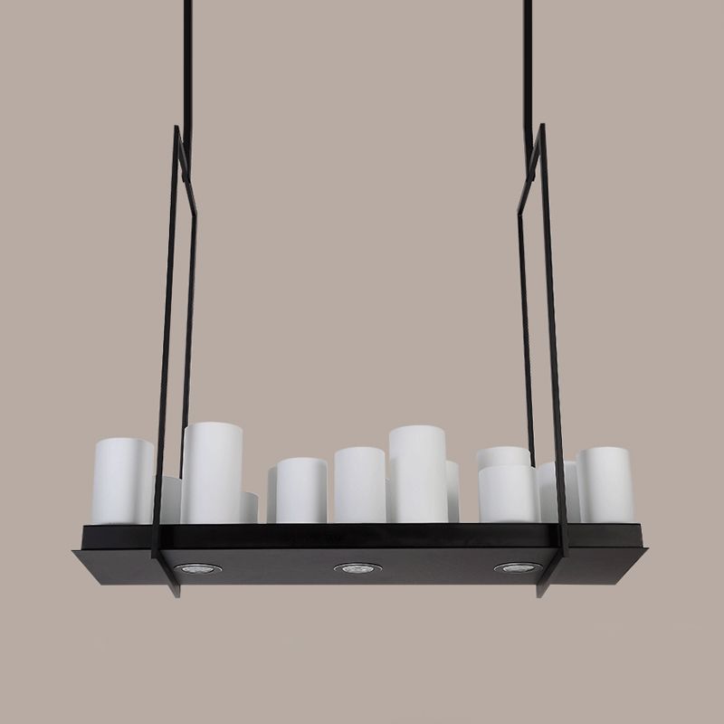8/12/16 Lights Island Pendant Light Traditional Barrel Frosted Glass Hanging Lamp in Black for Dining Room