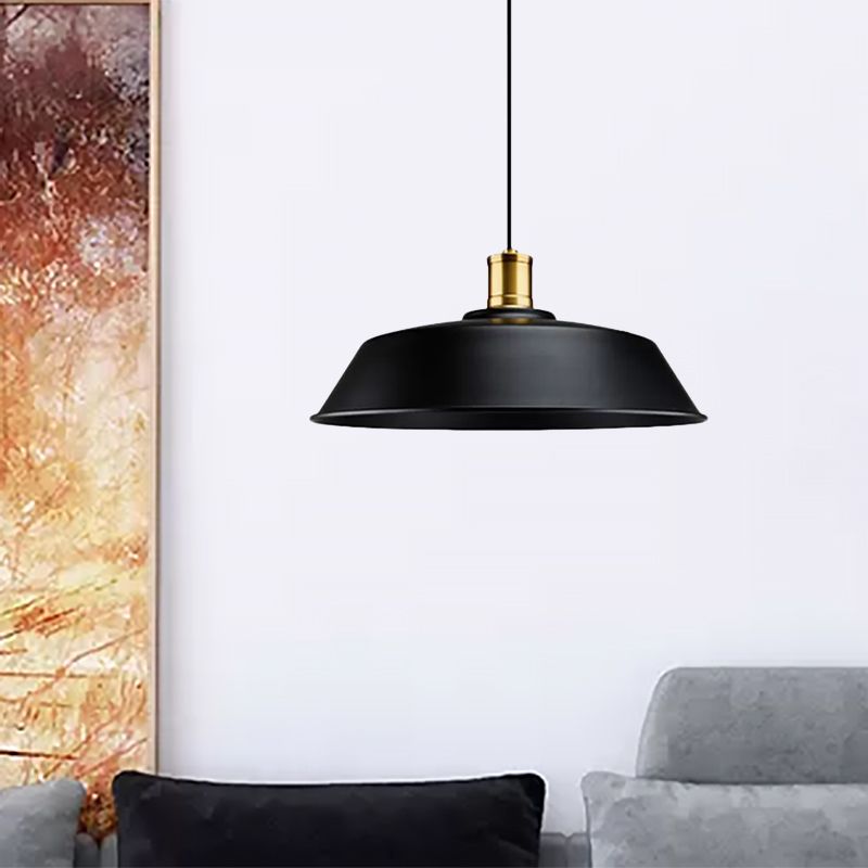 Barn Living Room Pendant Light Retro Metallic 1 Light Black Finish Ceiling Hanging Lamp, 10"/14"/18" Width