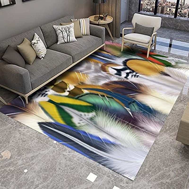 Gray Modern Rug Polyester Feather Rug Non-Slip Backing Rug for Living Room