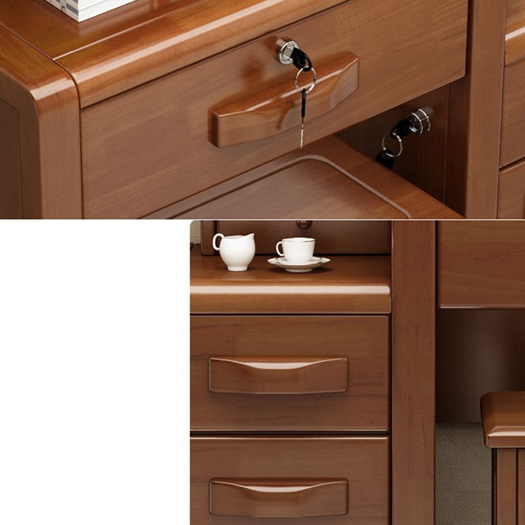 Traditional Solid Wood Make-up Vanity with Mirror and Stool,6 Drawers