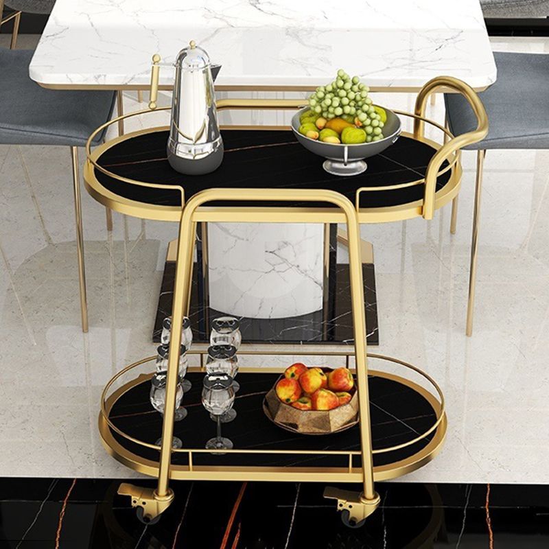 Contemporary Oval Metal Prep Table 26.77"W Rolling Prep Table for Dining Room
