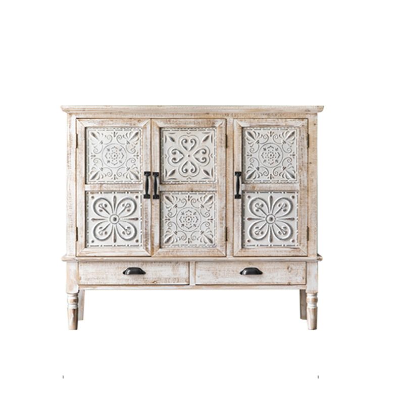 Industrial Rectangle Accent Cabinet Distressed Finish Fretwork Accent Cabinet