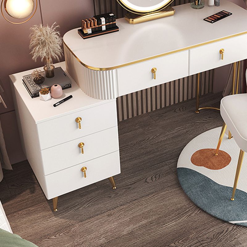 Glam Wood Frame Makeup Vanity Drawer Vanity Set in White for Bedroom