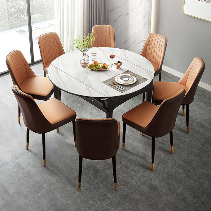 Sintered Stone Dining Table Round Drop-Leaf Dinner Table for Dining Room