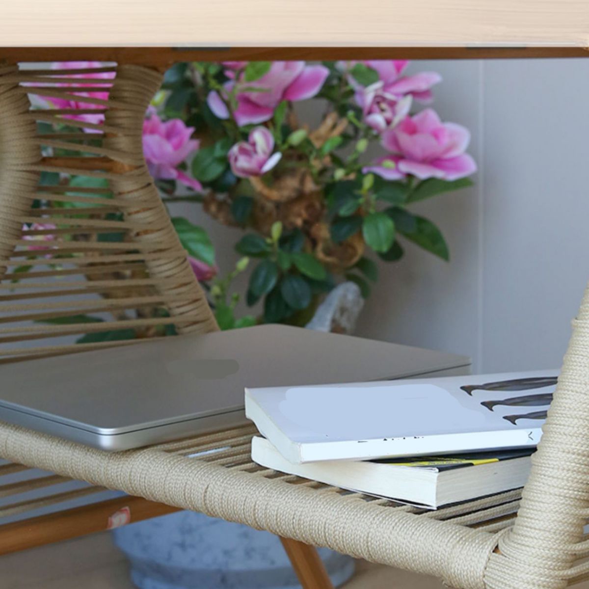 Modern Stone Chat Table Outdoor Water Resistant Patio Table with with Aluminum Legs