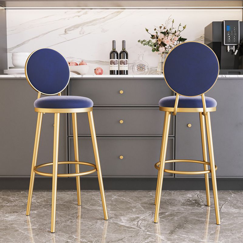 Nordic Armless Backrest Counter Stool Iron Kitchen Bar Stool with Velvet Cushion and Pedal