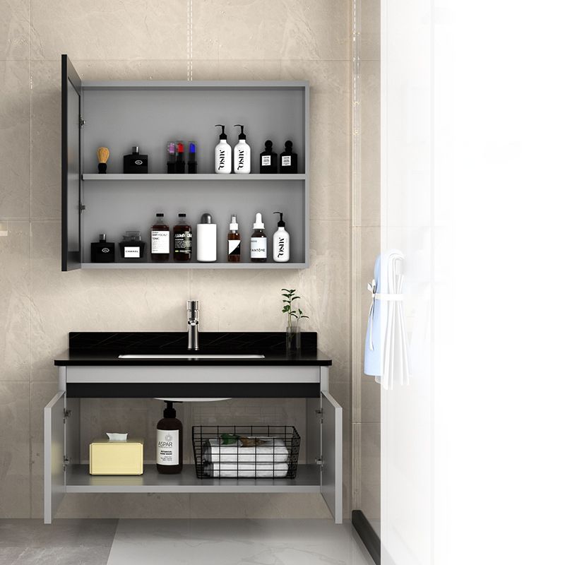 2 Doors Bathroom Vanity Mirror Grey Rectangle Single Sink Wall Mount Vanity