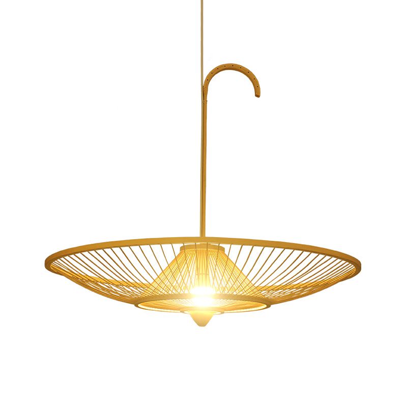 Bambusschirm Down Lighting Anhänger asiatischer Stil Single Birb Beige Suspension Lampe für das Restaurant