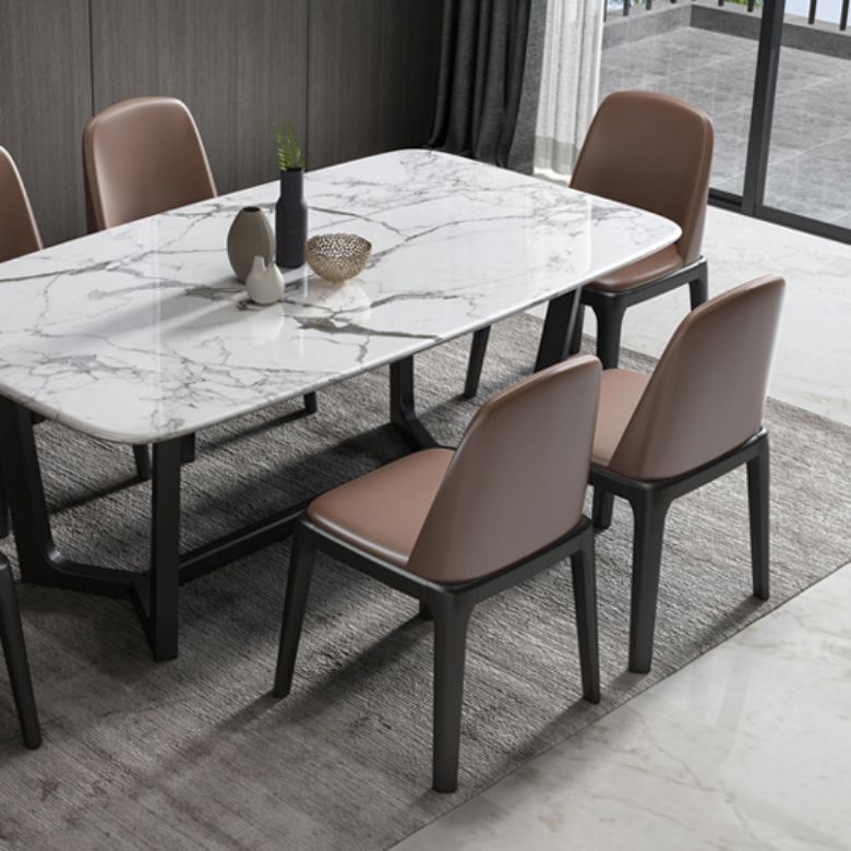 Simplicity Style Rectangle Marble Fixed Dinner Table with Trestle Base