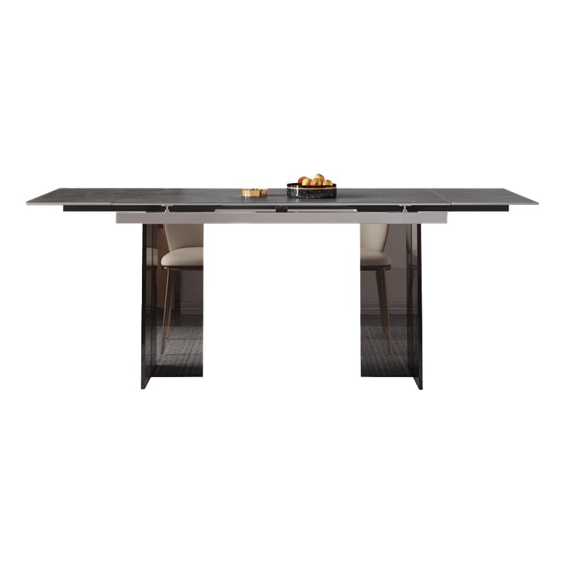 Industrial Sintered Stone Dining Table Rectangle Table with Acrylic Double Pedestal