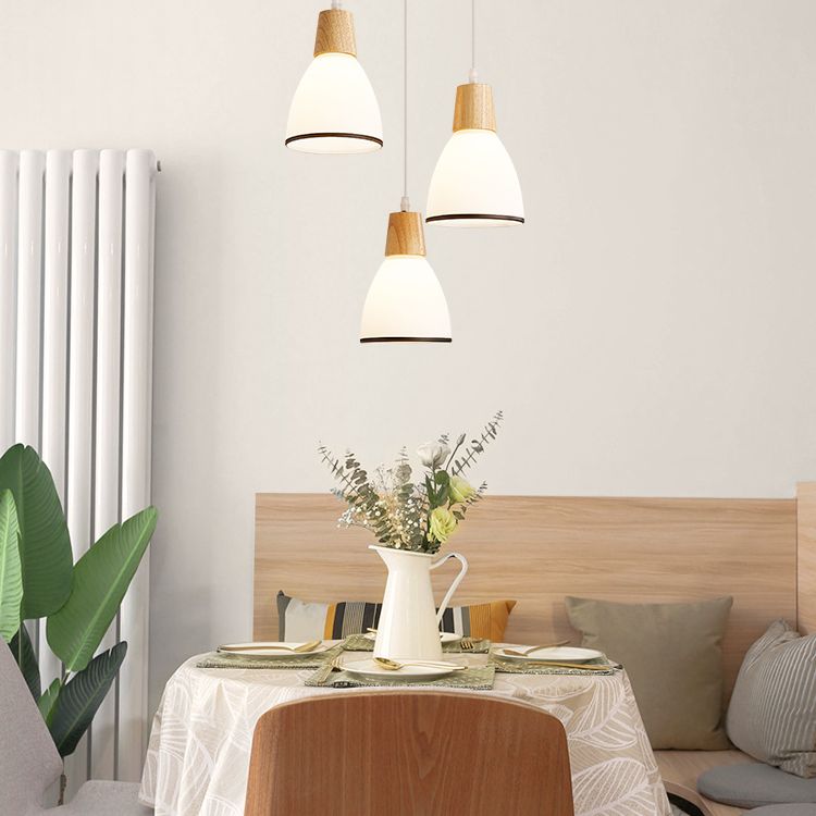 Kegelvormige eetkamer hanglampje lichtkit houten moderne stijl hangend plafondlicht in wit