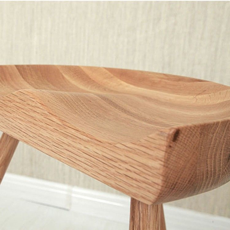 Contemporary Backless Footrest Stool Contoured Solid Wood Bar Stool