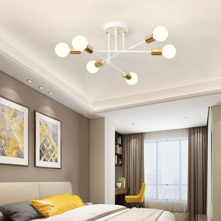 Industriële Retro Radiale Semi Flush Mount Smeedijzer-Lamp Plafond Armatuur voor Interieur Spaces