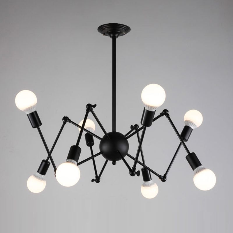 Adjustable Chandelier Pendant Light Industrial Style Black Metal Ceiling Hung Fixture