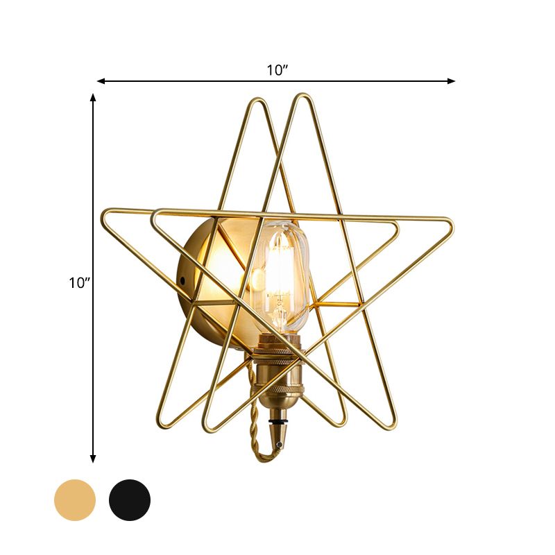 Lámpara de pared de metal con estrella en estrella estilo loft estilo 1 bulbo de la pared del dormitorio en negro/dorado