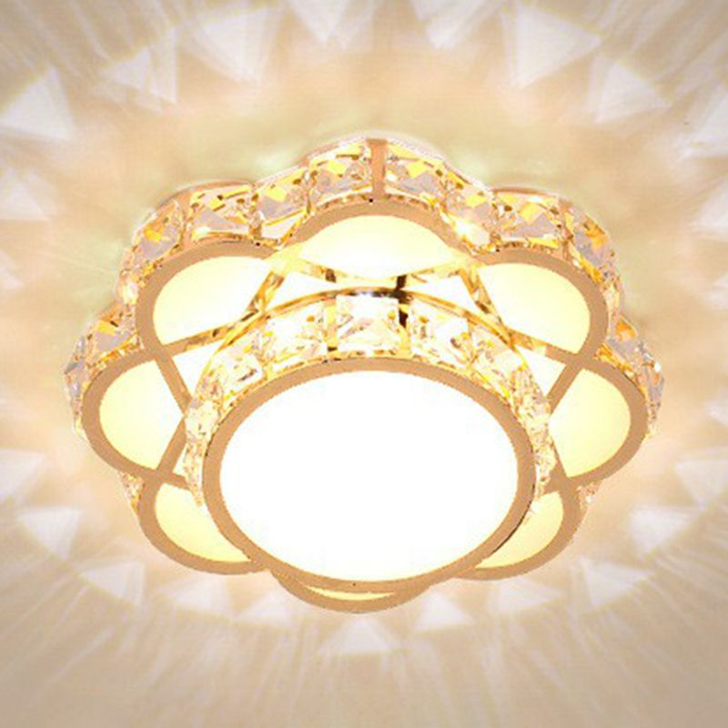 Floral Flush Ceiling Light Contemporary Crystal Rose Gold LED Flush Mount Lighting Fixture