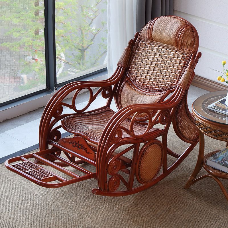 Traditional Rocking Chair Rattan Solid Color Spindle Backrest Indoor Rocking Chair