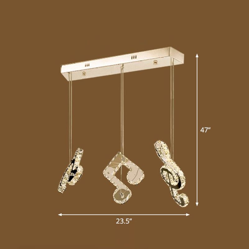 Minimalistic Music Note Hanging Light Fixture Beveled Crystal Restaurant Multi Light Ceiling Light in Clear