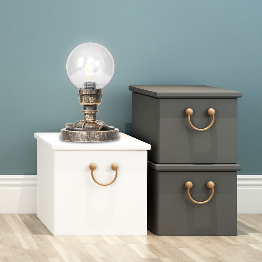 1 Light Light/Amber Glass Desk Lampada Vintage Vintage Bronzo Globe Bronzo Ombra del soggiorno Luce con base