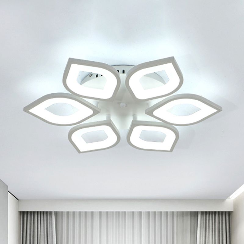 LED 4/6/8 Lights Bedroom Flush Light with Leaf Acrylic Shade White Ceiling Lighting Fixture in White/Warm/Natural Light