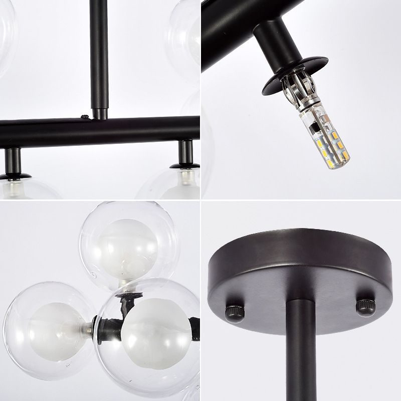 Clear and Frosted Glass Orb Island Lamp Contemporary 16 Heads Hanging Ceiling Light for Living Room