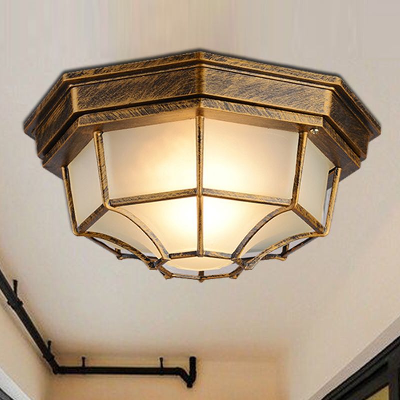 Octagonal Flush Mount Light Traditional Waterproof Ceiling Light with Glass Shade