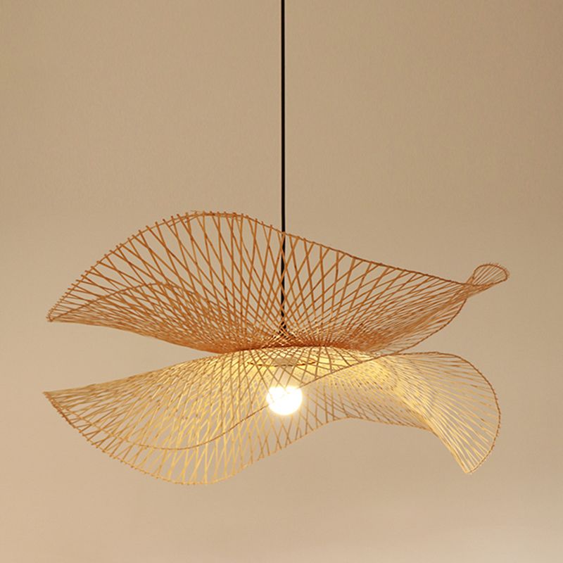 Nordic-Stil Suspension Pendellicht leichter beige schattiertes Anhänger Deckenlicht mit Bambusschatten