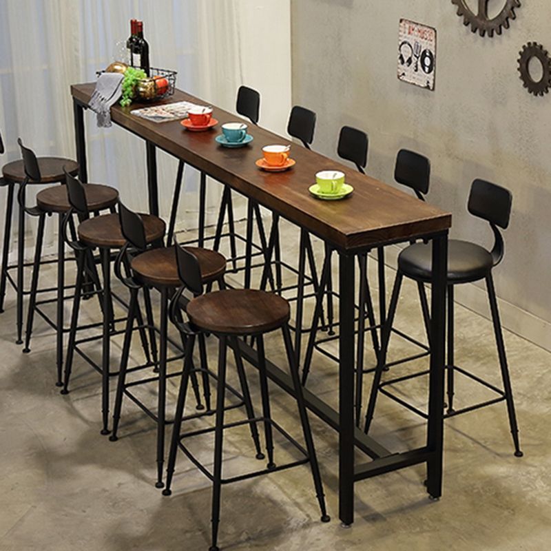 Coffee Shop Rectangle Wood Top Counter Table Iron Base Industrial Bar Table