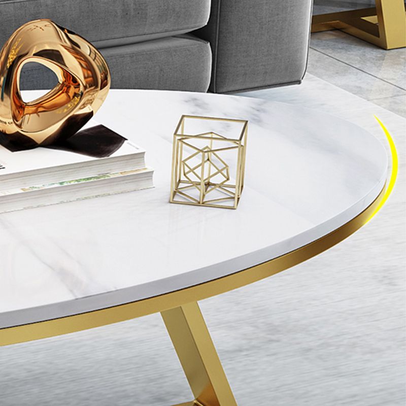 Modern Slate Cross Legs Coffee Table Oval Cocktail Table in Grey/White