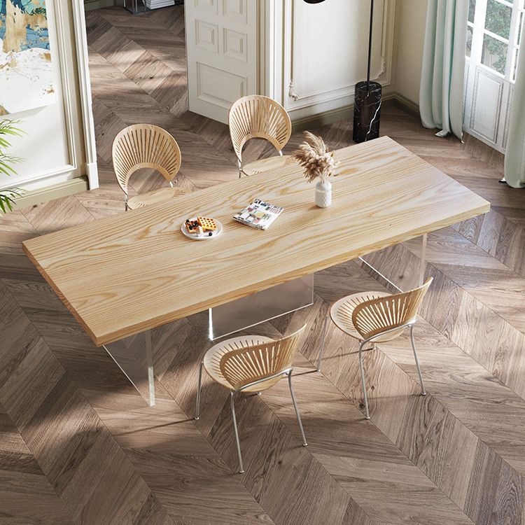 Solid Wood Top Dinner Table Modern Natural Acrylic Tripod Dining Table